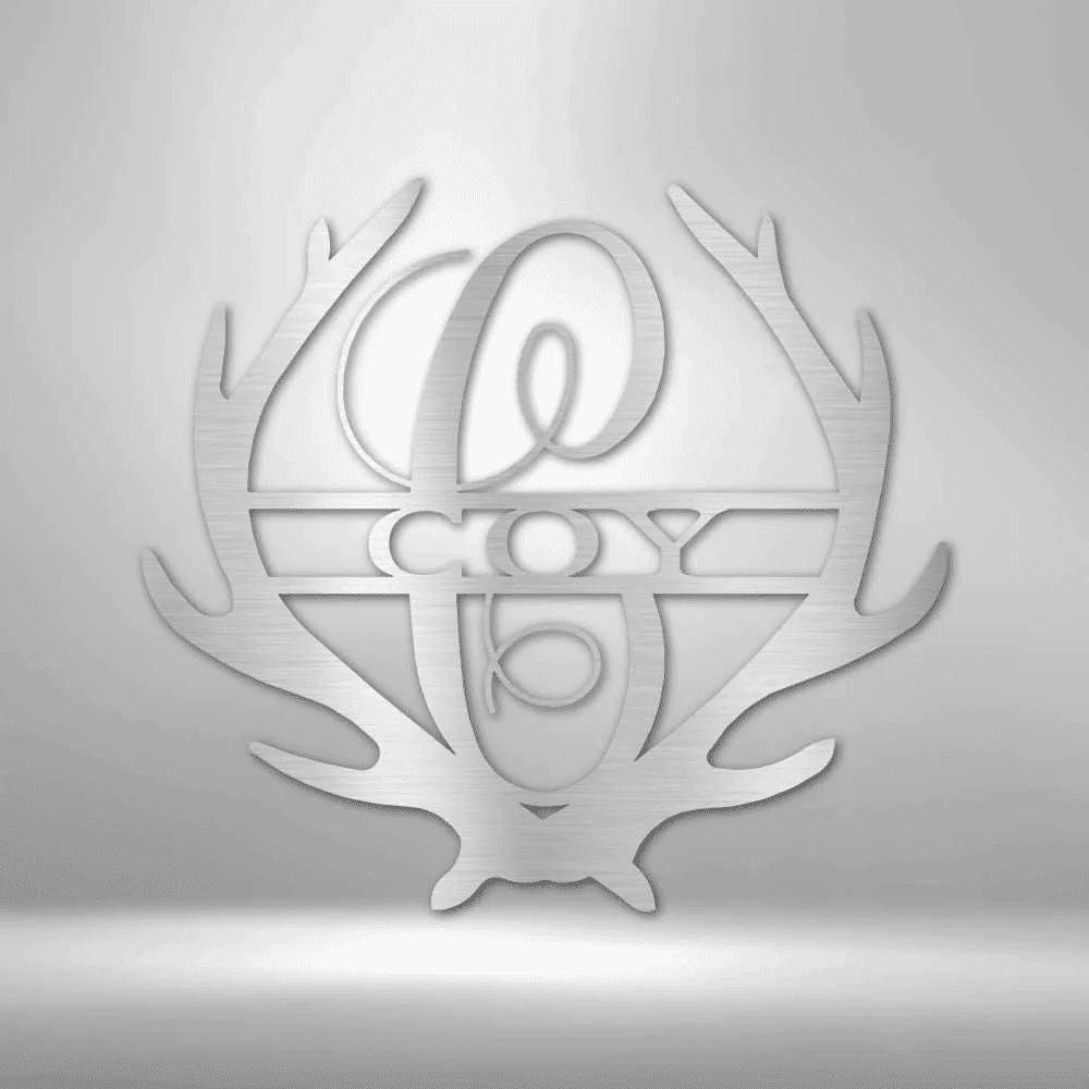 Personalized Antler Monogram Metal Wall Sign Nursery Wall Art Custom Hunting Wall Art