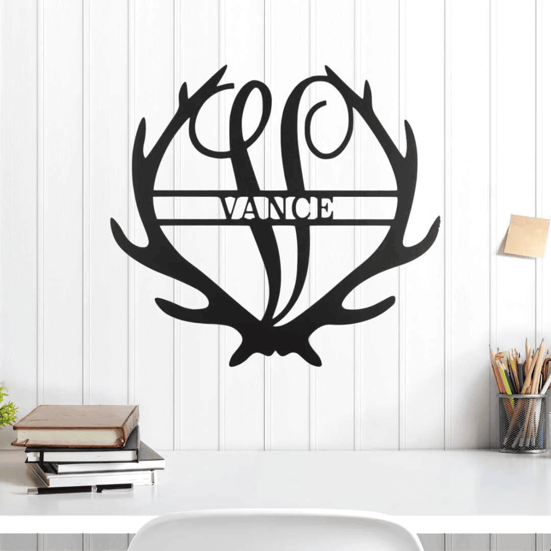 Personalized Antler Monogram Metal Wall Sign Nursery Wall Art Custom Hunting Wall Art