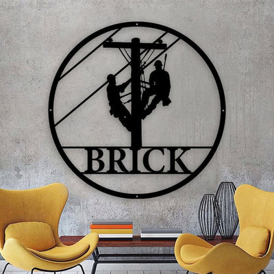 Personalized Lineman Metal Wall Custom Lineman Last Name Power Lineman Wall Art Decor Electrician Sign Retirement Gift