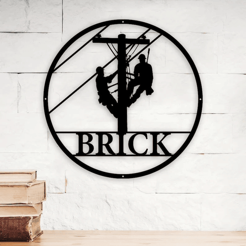 Personalized Lineman Metal Wall Custom Lineman Last Name Power Lineman Wall Art Decor Electrician Sign Retirement Gift