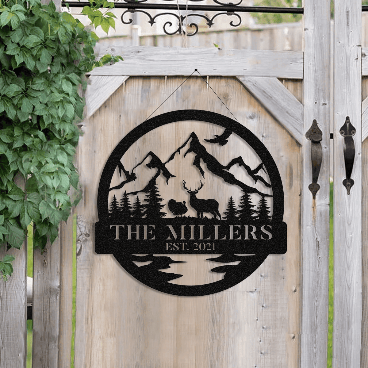 Personalized Family Name Date Deer Turkey Hunting Hunter Metal Sign Monogram Custom Outdoor Cabin Lodge Camp Wall Decor