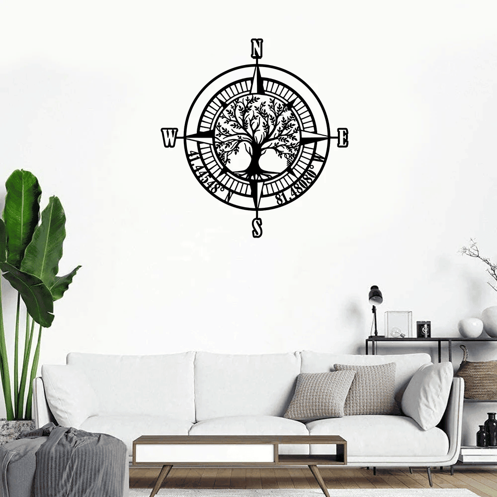 Personalized Life Tree Compass Sign Metal Compass Wall Art Housewarming Gift Wedding Gift Home Decor Metal Wall Hanging
