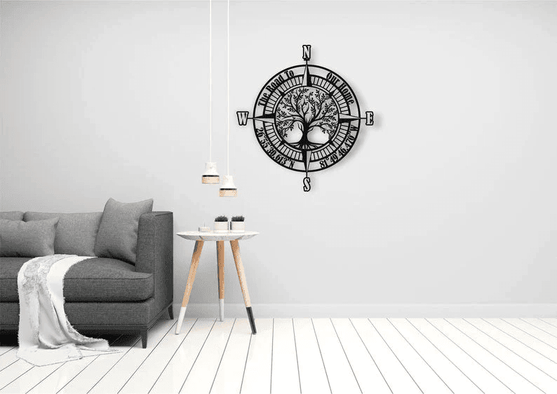 Personalized Life Tree Compass Sign Metal Compass Wall Art Housewarming Gift Wedding Gift Home Decor Metal Wall Hanging