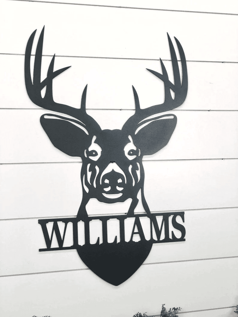 Personalized Deer Sign Last Name Family Sign Gifts For Him Hunting Cabin Sign Deer Metal Art Deer Hunting Sign