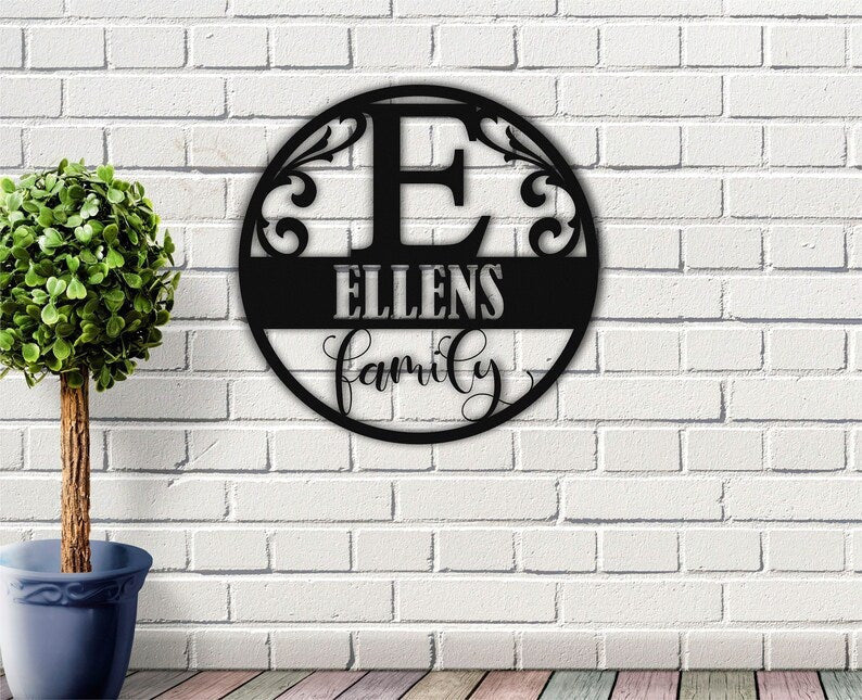 Personalized Last Name Sign Metal Wall Sign Custom Metal Sign Family Name Sign Metal Wall Art Split Monogram Custom