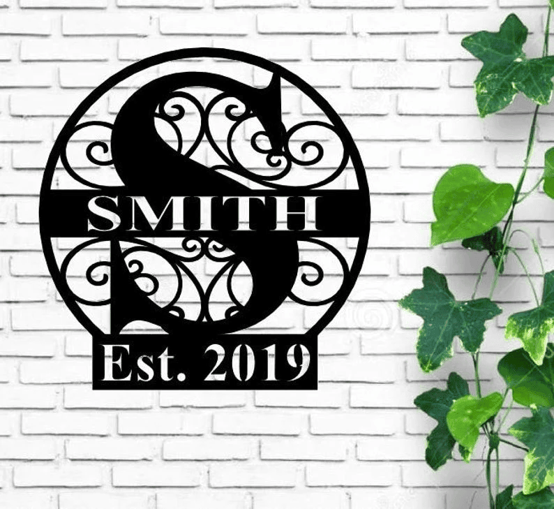 Personalized Family Name Metal Sign Housewarming Gift Established Sign Door Hanger Metal Last Name Sign Metal Wall Art