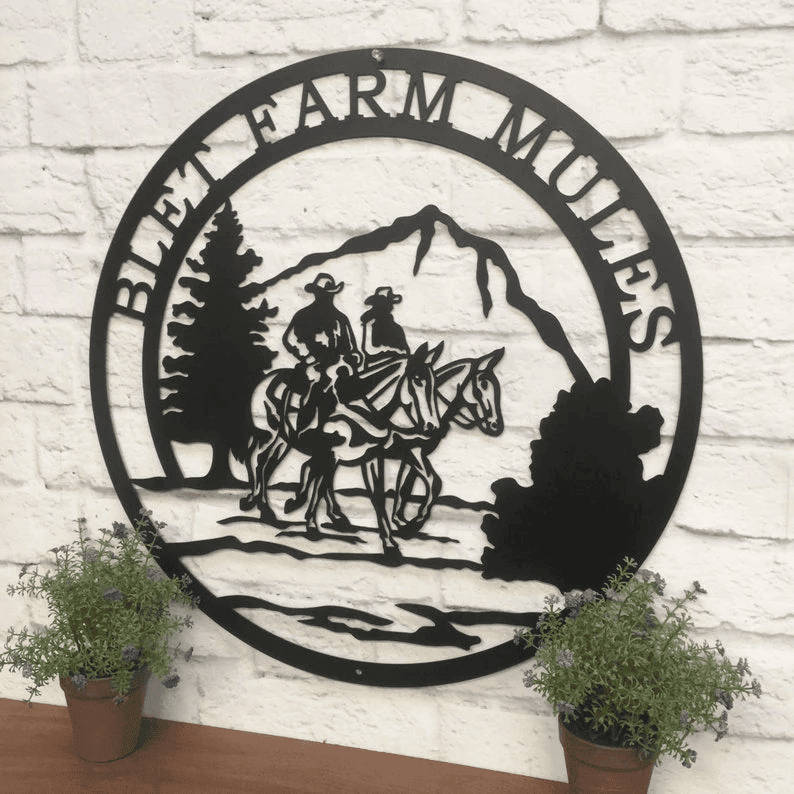 Saddled Mule And Rider Metal Ranch Sign Cowboy Farm Sign Mountain And Outdoor Cabin Custom Metal Sign Christmas Gift