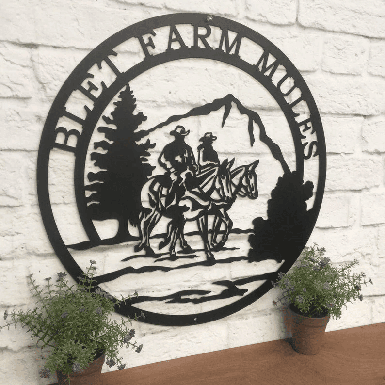 Saddled Mule And Rider Metal Ranch Sign Cowboy Farm Sign Mountain And Outdoor Cabin Custom Metal Sign Christmas Gift