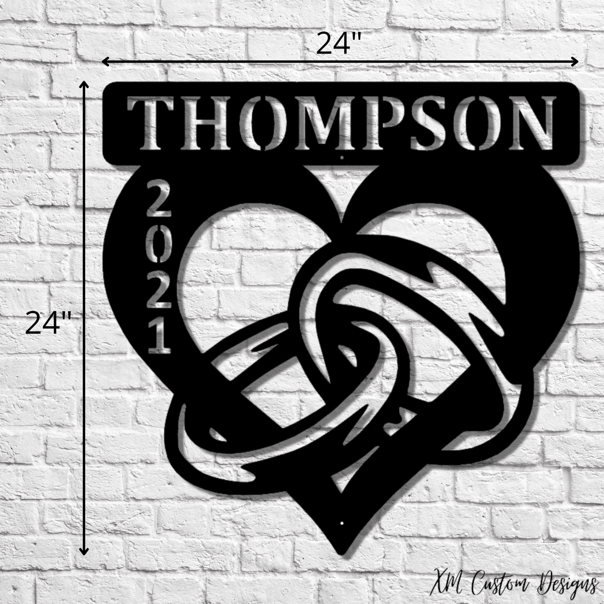Personalized Wedding Decor Customized Metal Wedding Rings Decoration Last Name Sign Year Married Wall Art Couples