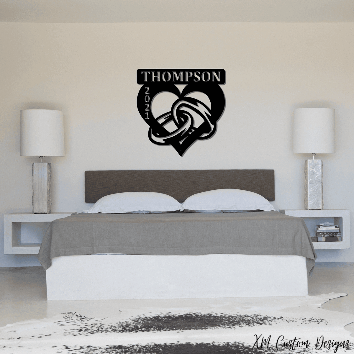 Personalized Wedding Decor Customized Metal Wedding Rings Decoration Last Name Sign Year Married Wall Art Couples