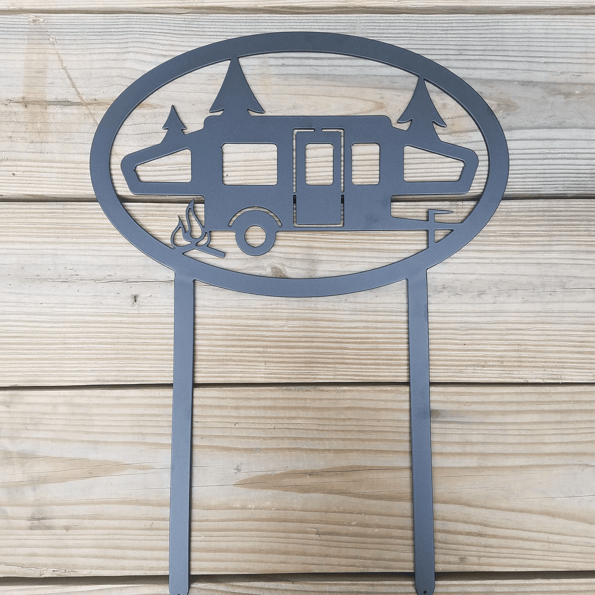 Pop-up Camper Metal Sign - Camping Site Marker Staked Sign