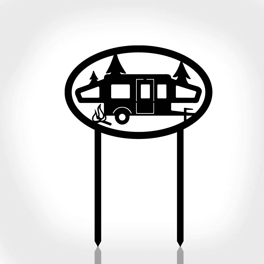 Pop-up Camper Metal Sign - Camping Site Marker Staked Sign