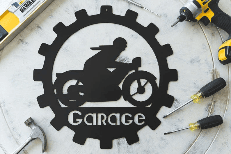 Personalized Motorcycle Gear Metal Sign Vintage Style Bike And Rider Great For Dad's Birthday! Custom Metal Sign