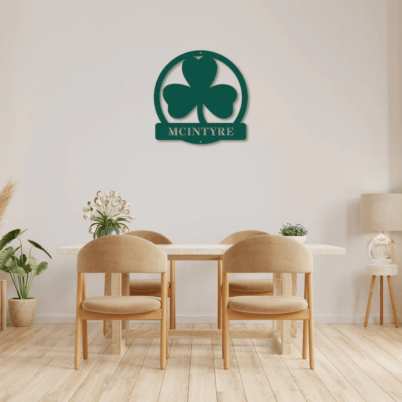 Round Shamrock Personalized Last Name Metal Wall Sign St. Patricks Day Decor Custom Metal Family Name Sign Lucky