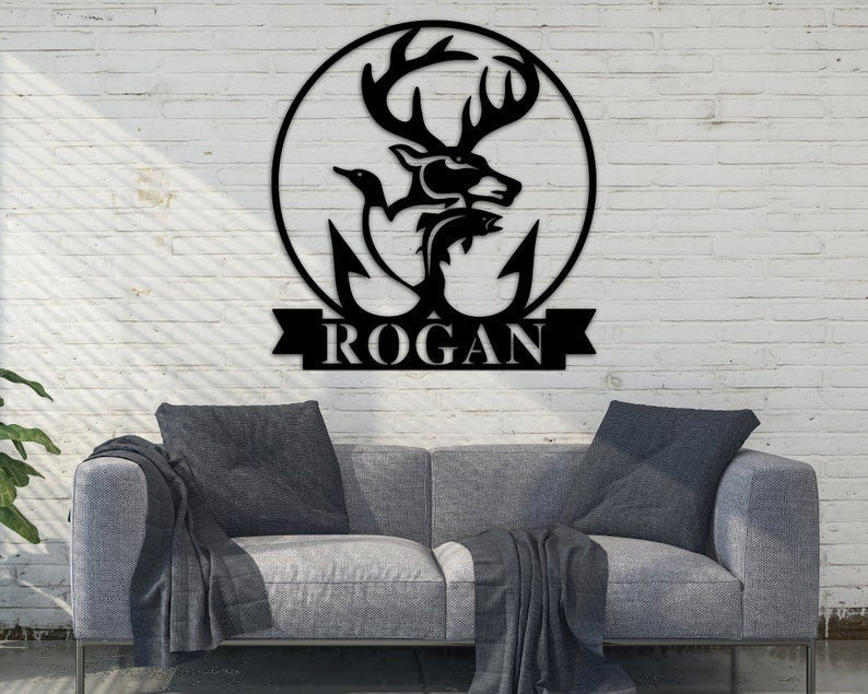 Personalized Wildlife Wall Sign Fishing Camp Hunting Camp Sign Fish Deer Wall Art Deer Bass Custom Sign Personalized