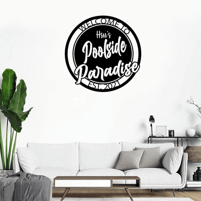Personalized Poolside Metal Wall Custom Family Name Poolside Paradise Decor Metal Swimming Pool Sign Poolside Metal