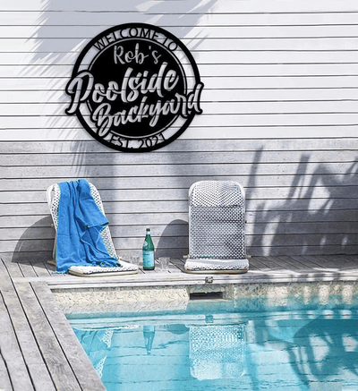Personalized Poolside Metal Wall Custom Family Name Poolside Paradise Decor Metal Swimming Pool Sign Poolside Metal
