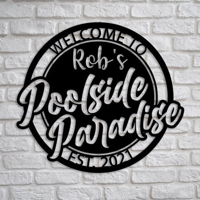 Personalized Poolside Metal Wall Custom Family Name Poolside Paradise Decor Metal Swimming Pool Sign Poolside Metal