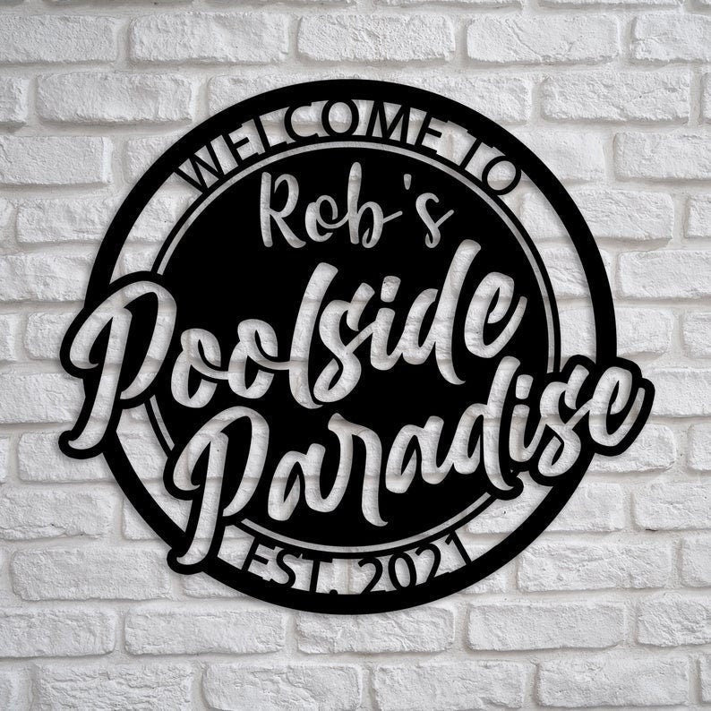 Personalized Poolside Metal Wall Custom Family Name Poolside Paradise Decor Metal Swimming Pool Sign Poolside Metal