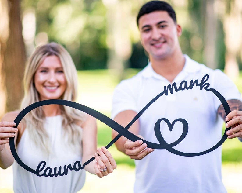 Personalized Metal Infinity Sign Anniversary Gift Newly Engaged Gift Custom Metal Sign Metal Wall Art Housewarming Gift