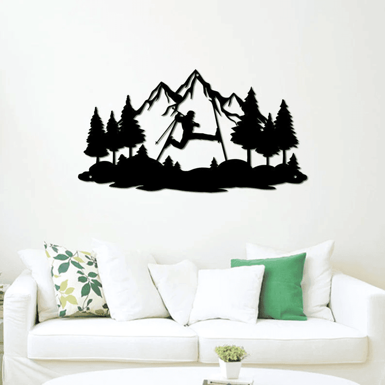 Personalized Snow Skiing Metal Wall Skier Metal Decor Winter Wall Art Decor Ski Family Gift Ski Scene Metal Sign Decor