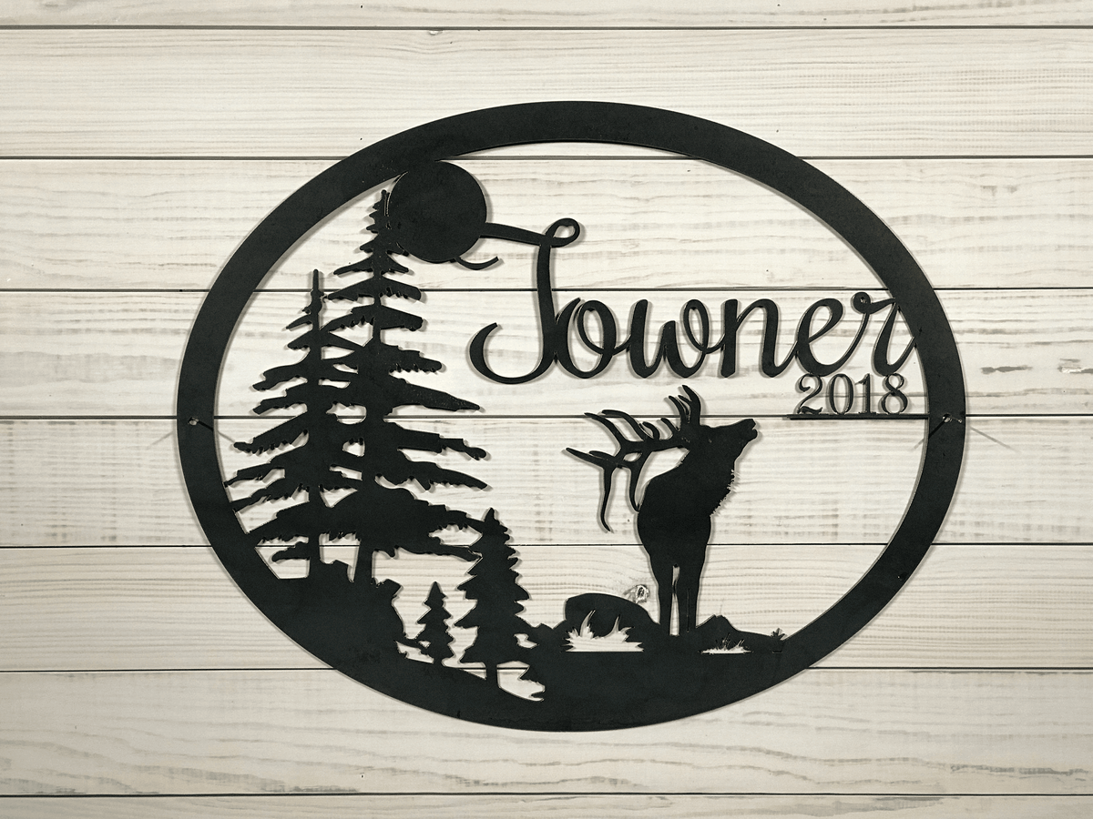 Large Metal Elk Hunting Welcome Sign - 20 Inch Rustic Metal Decor - Large Metal Sign
