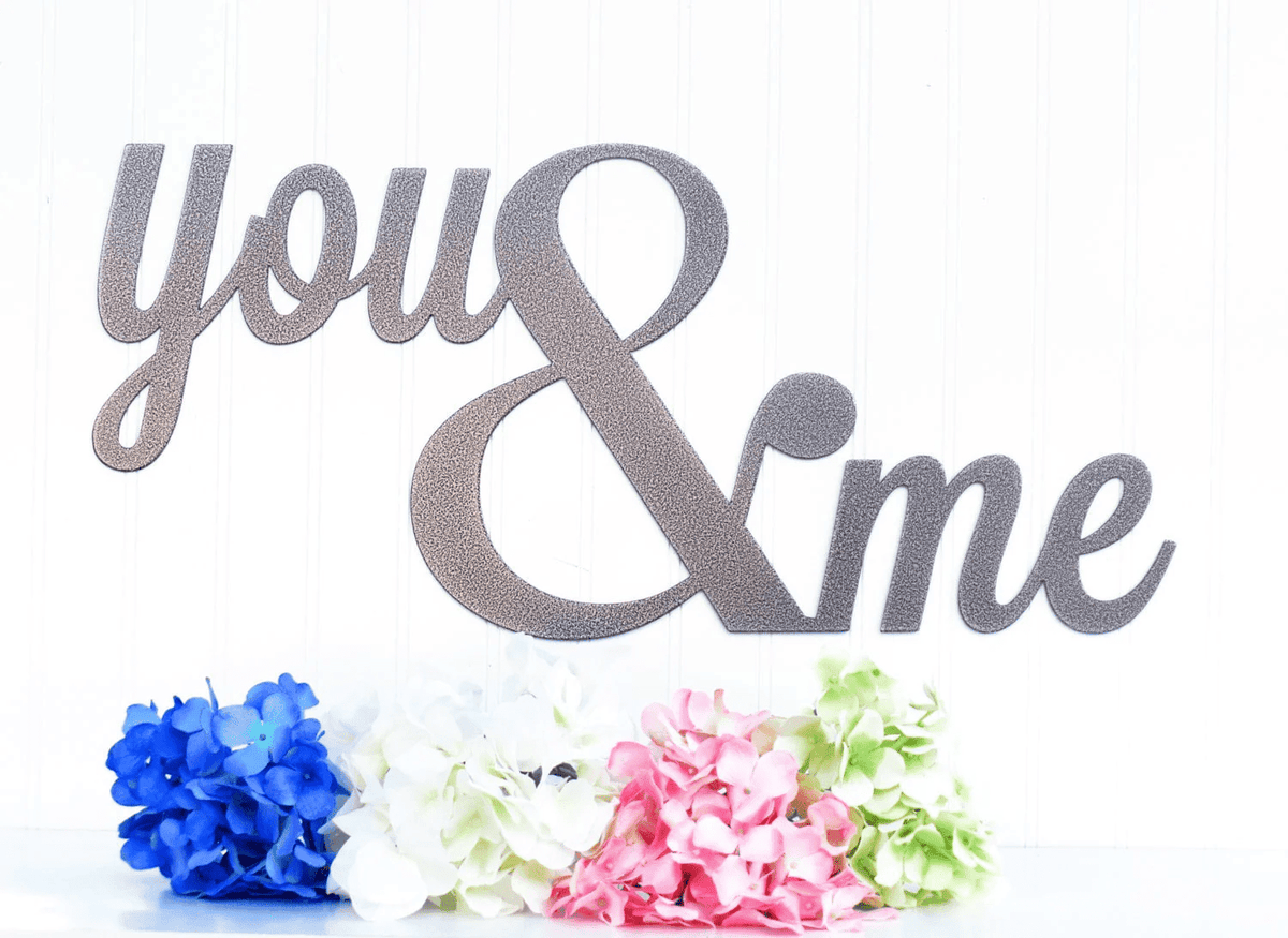 You And Me Metal Sign - Silver Ampersand Wall Quote Wall Hanging Wedding Sign Wedding Decor Outdoor Sign