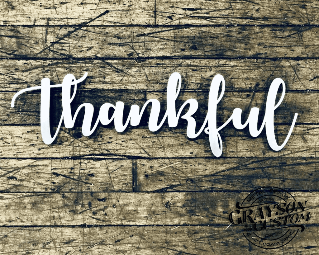 Thankful Script Word Sign Rustic Metal Thankful Sign Housewarming Gift Farmhouse Decor Custom Holiday Decor Word Art