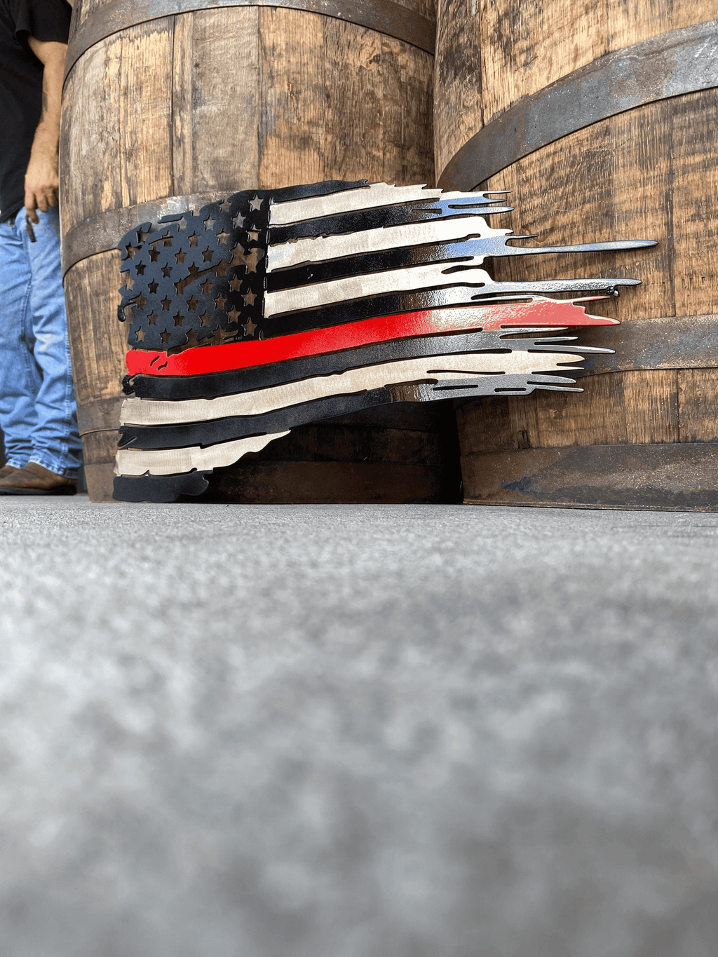 Metal Distressed American Flag Tattered Thin Red Line Firefighter Back The Red Firerescue Christmas