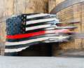 Metal Distressed American Flag Tattered Thin Red Line Firefighter Back The Red Firerescue Christmas