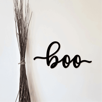 Halloween Boo Sign - Metal Wall Hanging - Halloween Decoration - Ghost Decor - Front Door Hanger - Cursive Metal Boo