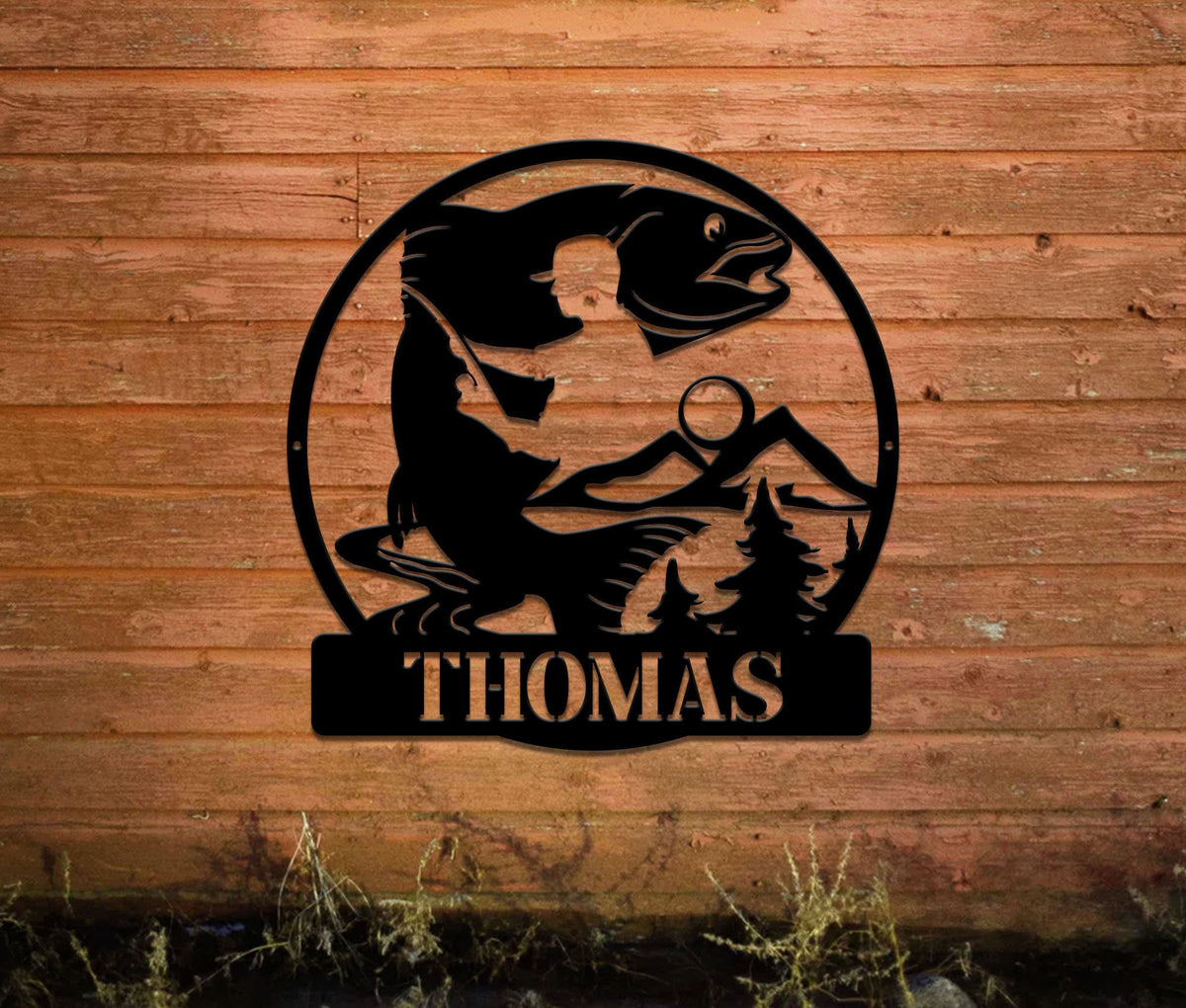Fish Metal Name Sign Bass Fishing Metal Monogram Fishing Gifts For Men Metal Fish Sign Custom Fishing Metal Sign