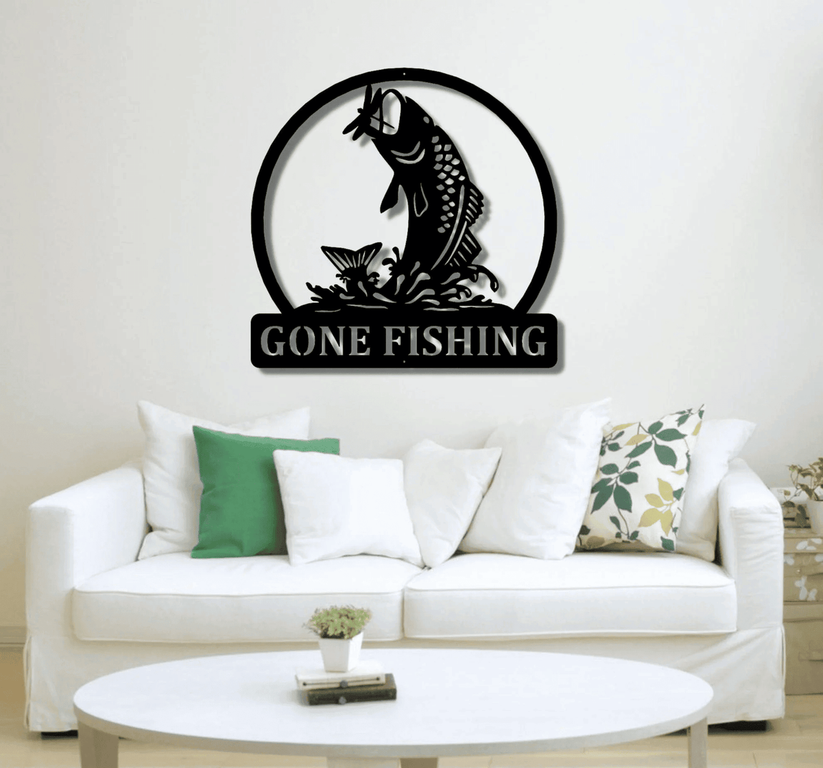Gone Fishing Metal Sign Decor Fishing Sign Jumping Fish Wall Decor Laser Cut Metal Sign Cottage Wall Decoration Outdoor