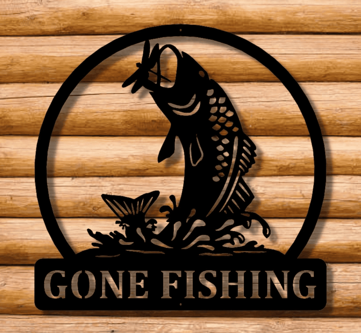 Gone Fishing Metal Sign Decor Fishing Sign Jumping Fish Wall Decor Laser Cut Metal Sign Cottage Wall Decoration Outdoor
