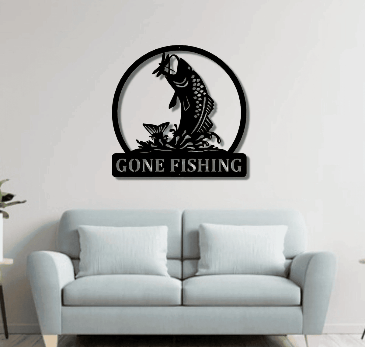 Gone Fishing Metal Sign Decor Fishing Sign Jumping Fish Wall Decor Laser Cut Metal Sign Cottage Wall Decoration Outdoor