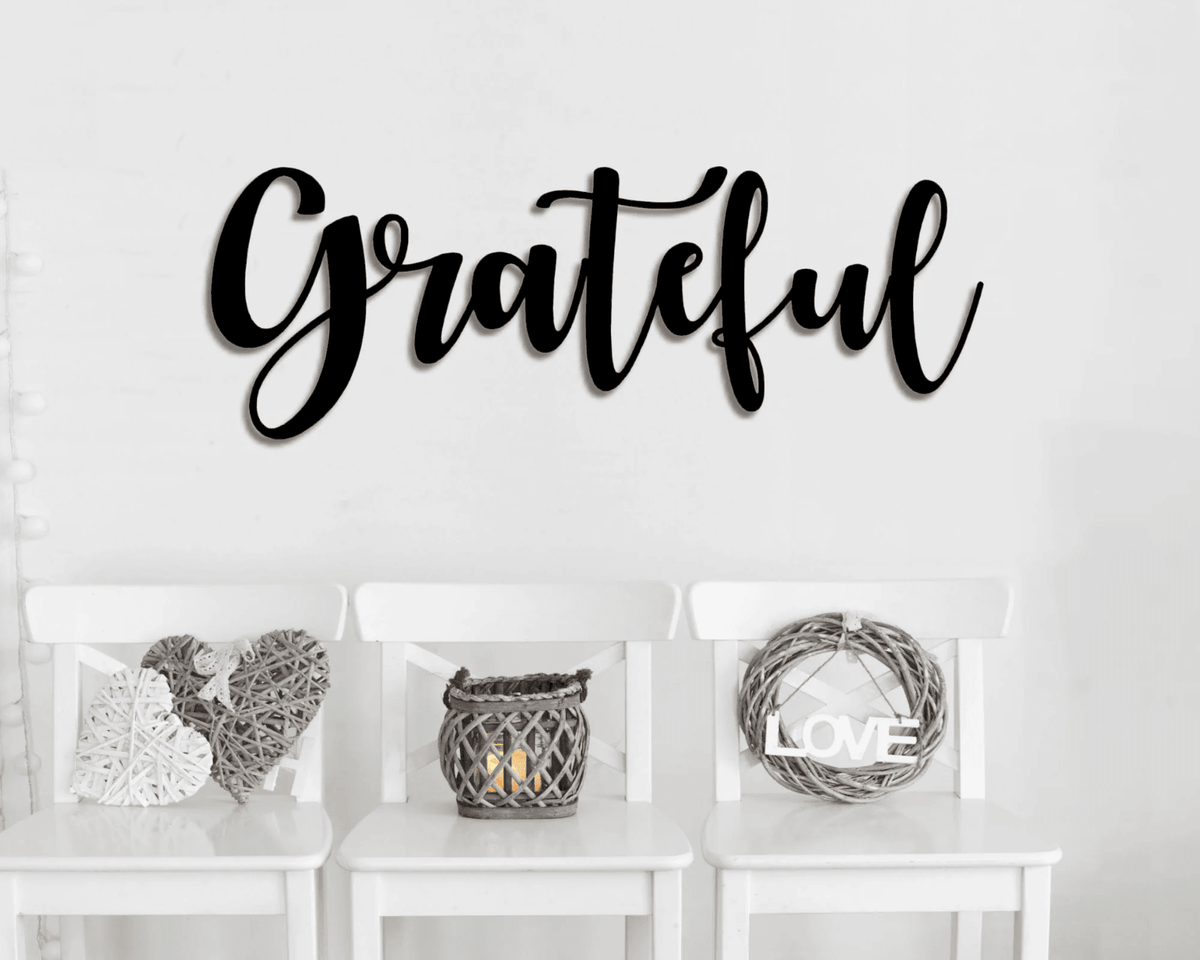 Grateful Script Metal Word Sign Rustic Metal Grateful Sign Farmhouse Decor Housewarming Gift Metal Wall Art Steel Word