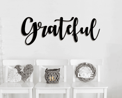Grateful Script Metal Word Sign Rustic Metal Grateful Sign Farmhouse Decor Housewarming Gift Metal Wall Art Steel Word