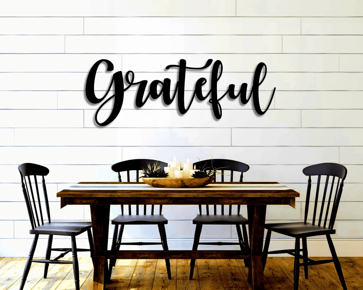 Grateful Script Metal Word Sign Rustic Metal Grateful Sign Farmhouse Decor Housewarming Gift Metal Wall Art Steel Word