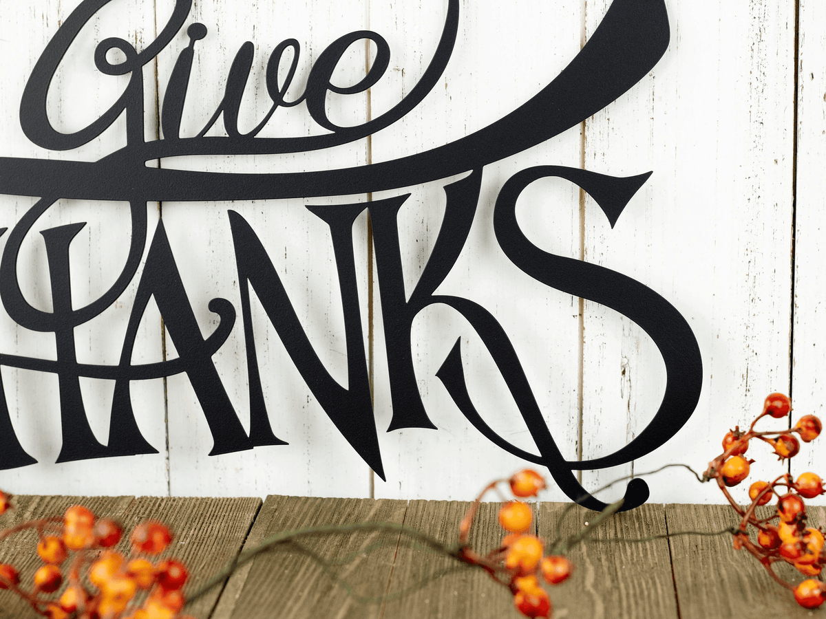 Give Thanks Thanksgiving Metal Sign - Black Autumn Decor Fall Sign Metal Wall Art Outdoor Sign Metal Art