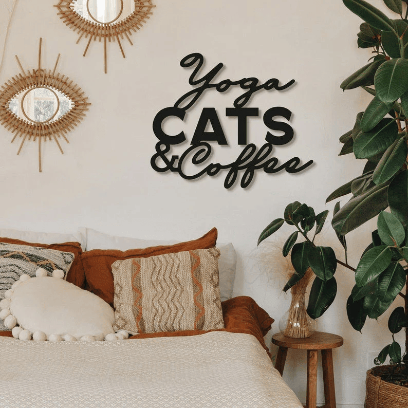 Yoga Cats & Coffee Metal Wall Art Metal Sign Home Decor Wall Art Snake Wall Art Living Room Wall Art Wall Hanging Living