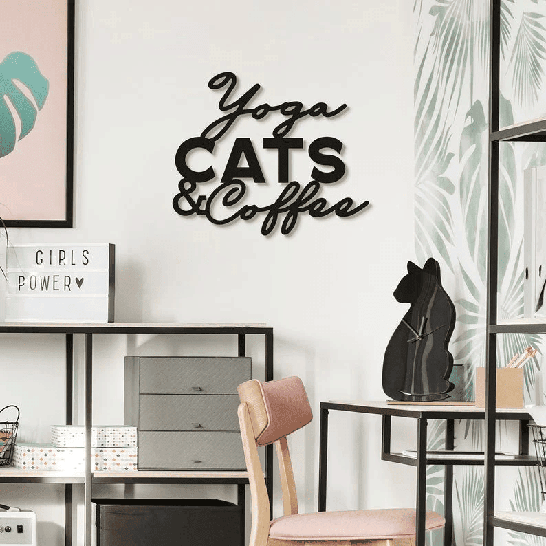 Yoga Cats & Coffee Metal Wall Art Metal Sign Home Decor Wall Art Snake Wall Art Living Room Wall Art Wall Hanging Living