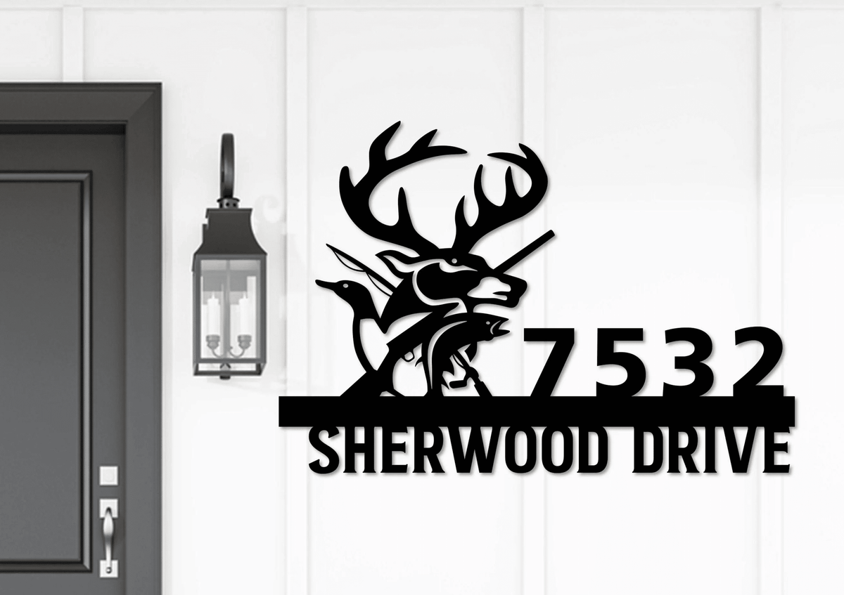 Hunting & Fishing Metal Address Sign - Custom Address Sign - Hunter Gift - Fisherman's Gift