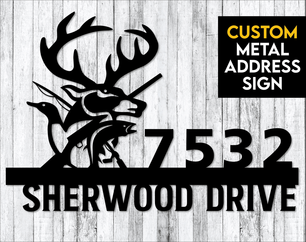Hunting & Fishing Metal Address Sign - Custom Address Sign - Hunter Gift - Fisherman's Gift