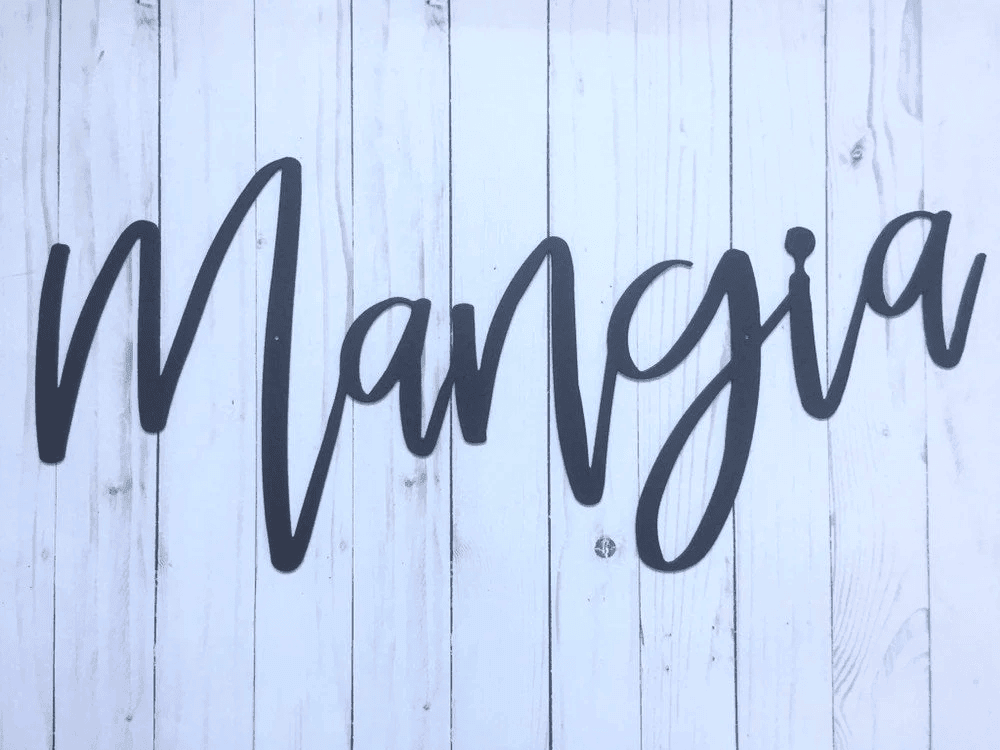 Mangia Metal Sign Metal Wall Art Housewarming Gift Metal Words Greeting Sign Mangia Sign