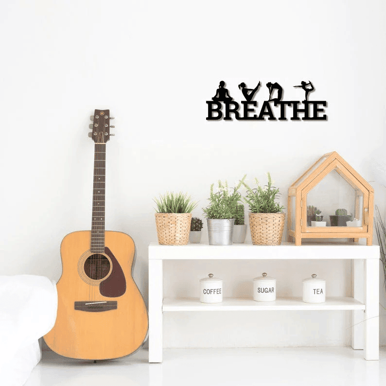 Yoga Metal Wall Sign 13 Colors Yoga Wall Art Breathe Wall Art Yoga Poses Metal Wall Art Yoga Studio Decor Instructor