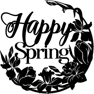 Happy Spring With Flowers And Bees Metal Wall Decor - Happy Spring Metal Wall Art - Flowers With Bees Front Door Metal