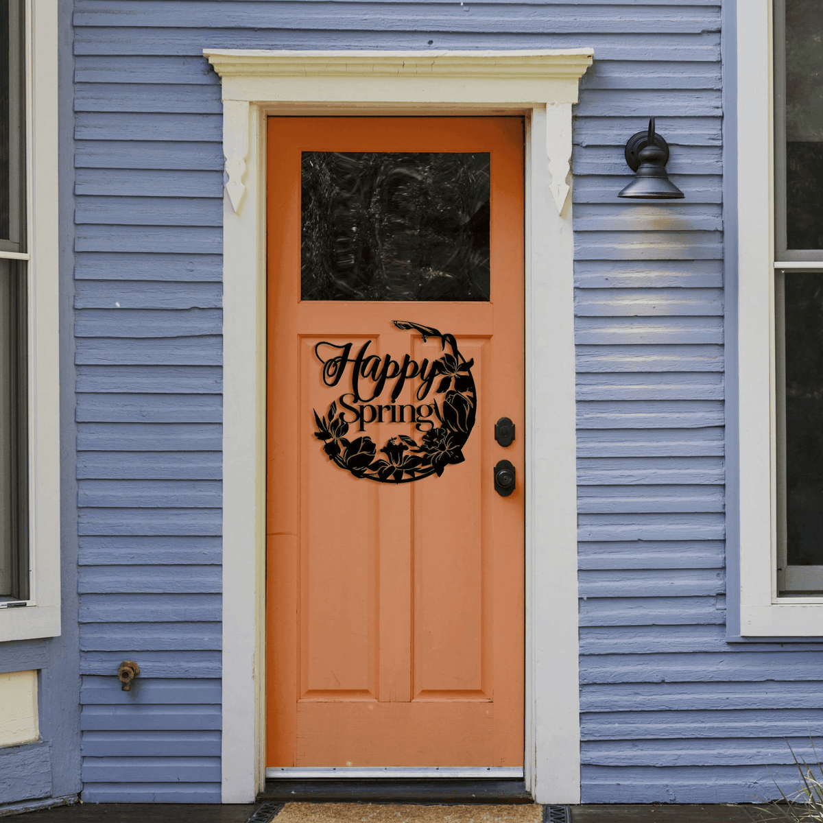 Happy Spring With Flowers And Bees Metal Wall Decor - Happy Spring Metal Wall Art - Flowers With Bees Front Door Metal