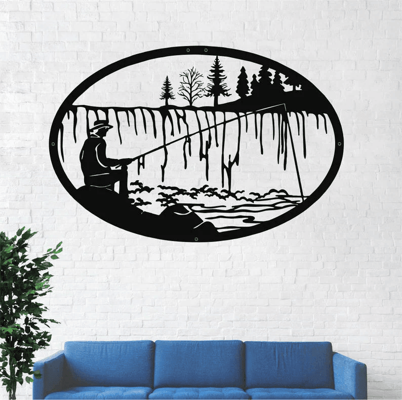 Metal Wall Art Nature Decor Fisherman Wall Art Decor Interior Decorationfishing Wall Art Home Office Decoration Wildlife