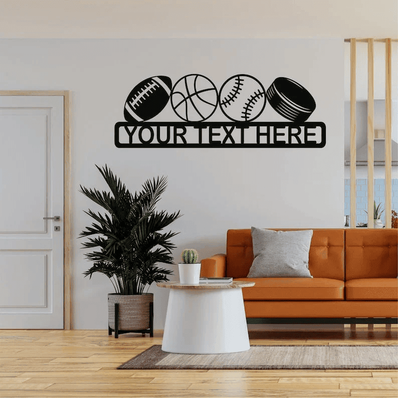 Metal Wall Art Custom Personalized Sport Decor Metal Monogram Metal Sign Kids Teens Wall Decoration Sport Lover Gift