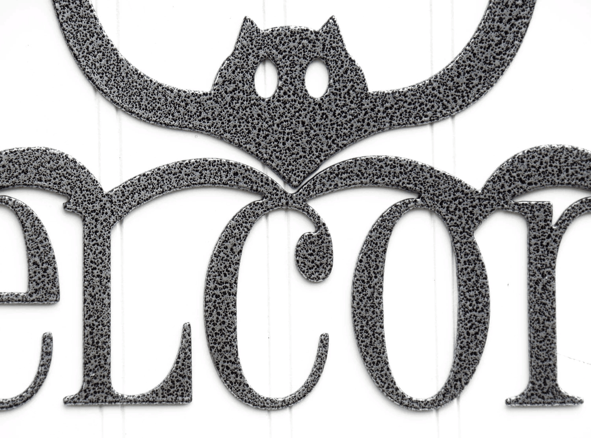 Halloween Bat Welcome Metal Sign - Silver Halloween Decor Halloween Bats Outdoor Sign Door Sign Wall Art
